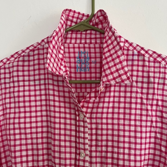 J.McLaughlin | Cotton Gingham Button Down Lois Shirt | Magenta/White | size 12 - Picture 11 of 11